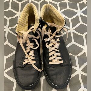 Generic Surplus Black High-Top Sneakers with Yellow Striped Lining. LIMITED ED!